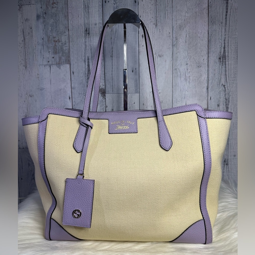 GUCCI large canvass and leather tote in purple